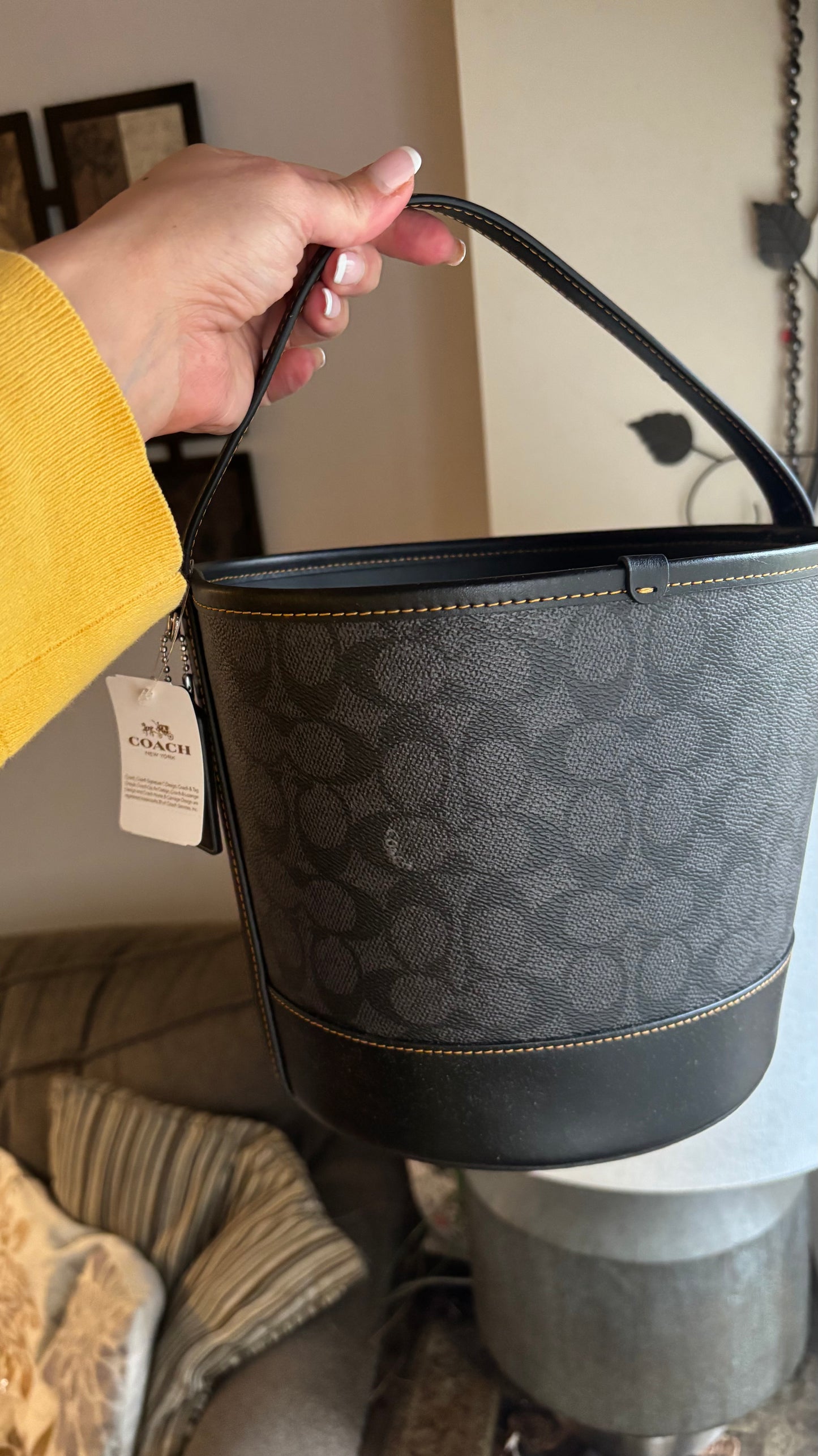 Authentic Coach Signature/Smooth leather w Celestial Cat Design bucket shoulder Ruby Luxury