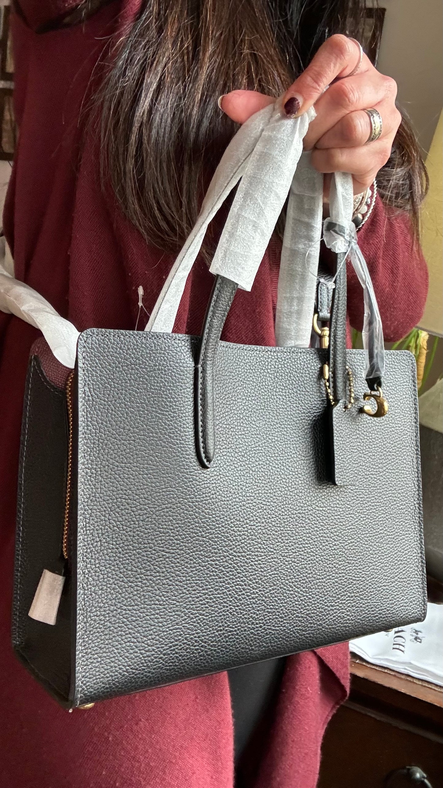 Authentic COACH 1941 pebbled leather 3 compartments 2way zip Satchel/Crosby Ruby Luxury