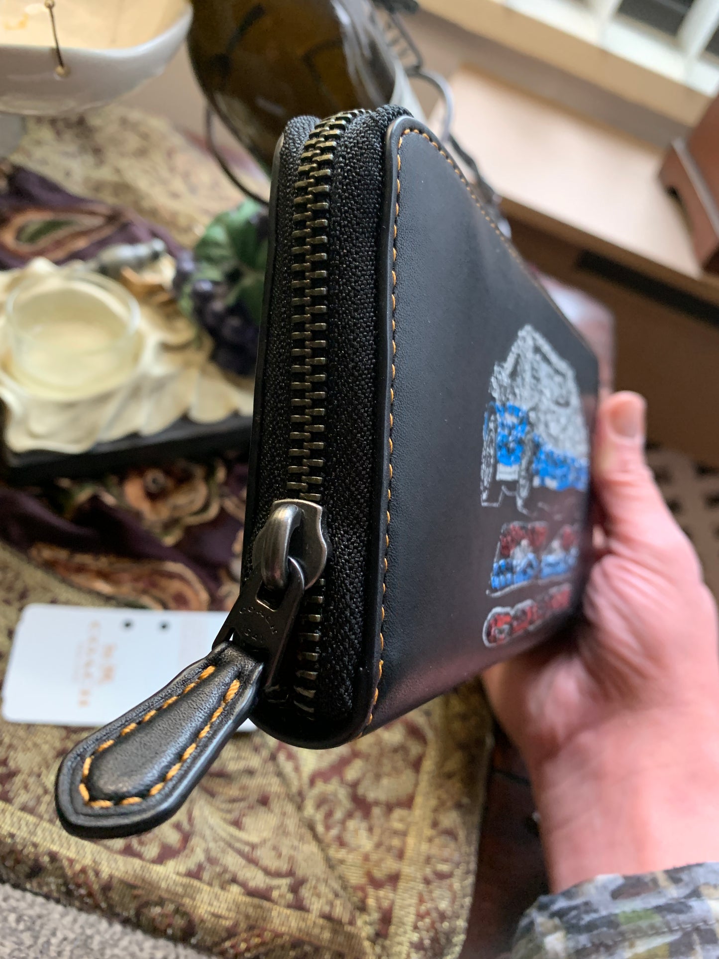 Authentic COACH 1941 leather sequins car accordion large zip wallet Ruby Luxury