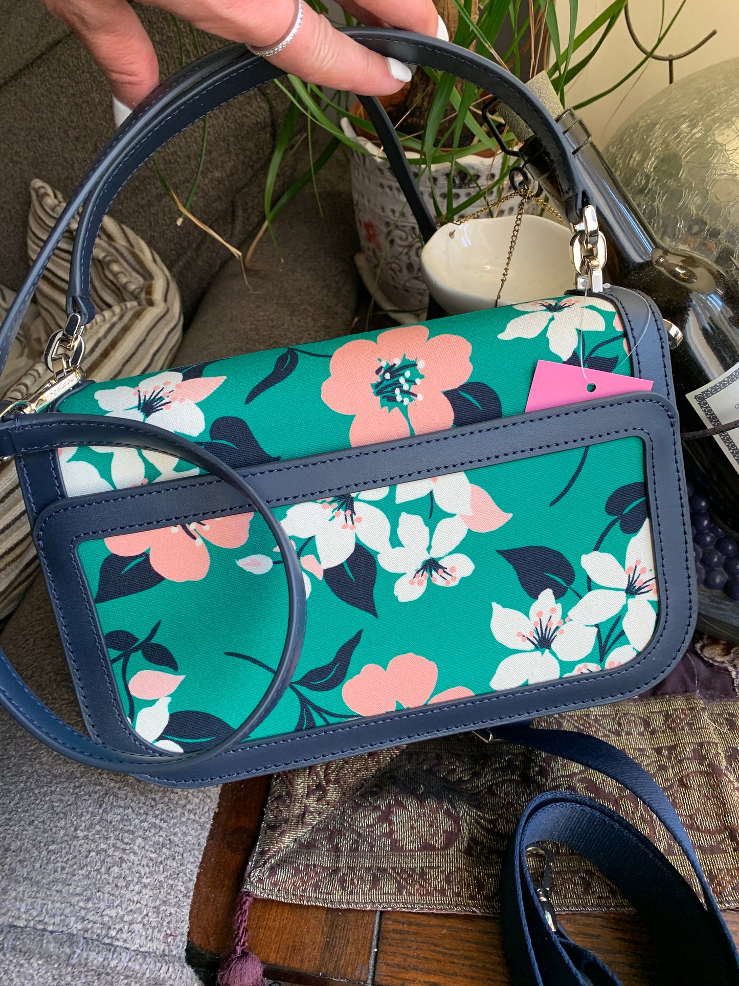 Authentic KATE SPADE Leather/Floral canvas turnlock flap Crosby w 2 straps Ruby Luxury