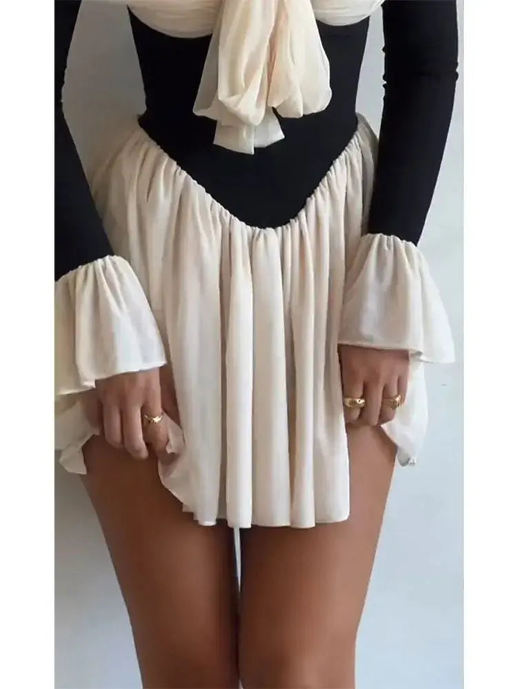 Fashion Patchwork Off Shoulder Mini Dress - Ruby Luxury