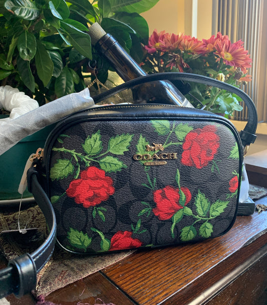 Authentic COACH Limited edition Snowwhite Leather/floral coated zip top Crosby Ruby Luxury