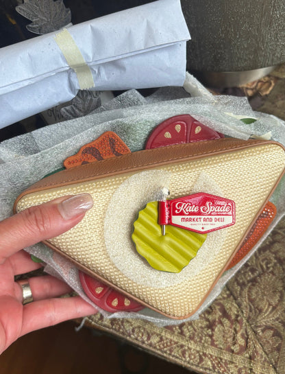 Authentic Kate Spade Sandwich embellished Leather/crystal satin zip Crossbody Ruby Luxury