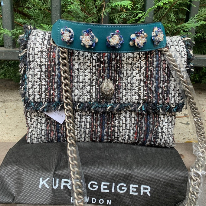 Authentic KURT GEIGER LONDON TWEED/leather chain shoulder/Crosby Ruby Luxury