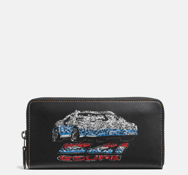 Authentic COACH 1941 leather sequins car accordion large zip wallet Ruby Luxury