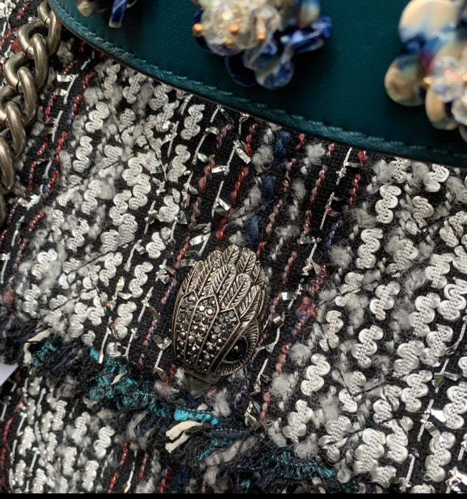 Authentic KURT GEIGER LONDON TWEED/leather chain shoulder/Crosby Ruby Luxury