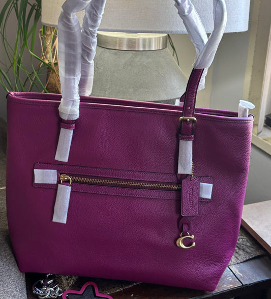Authentic COACH 1941 pebbled leather zip top Tote Ruby Luxury