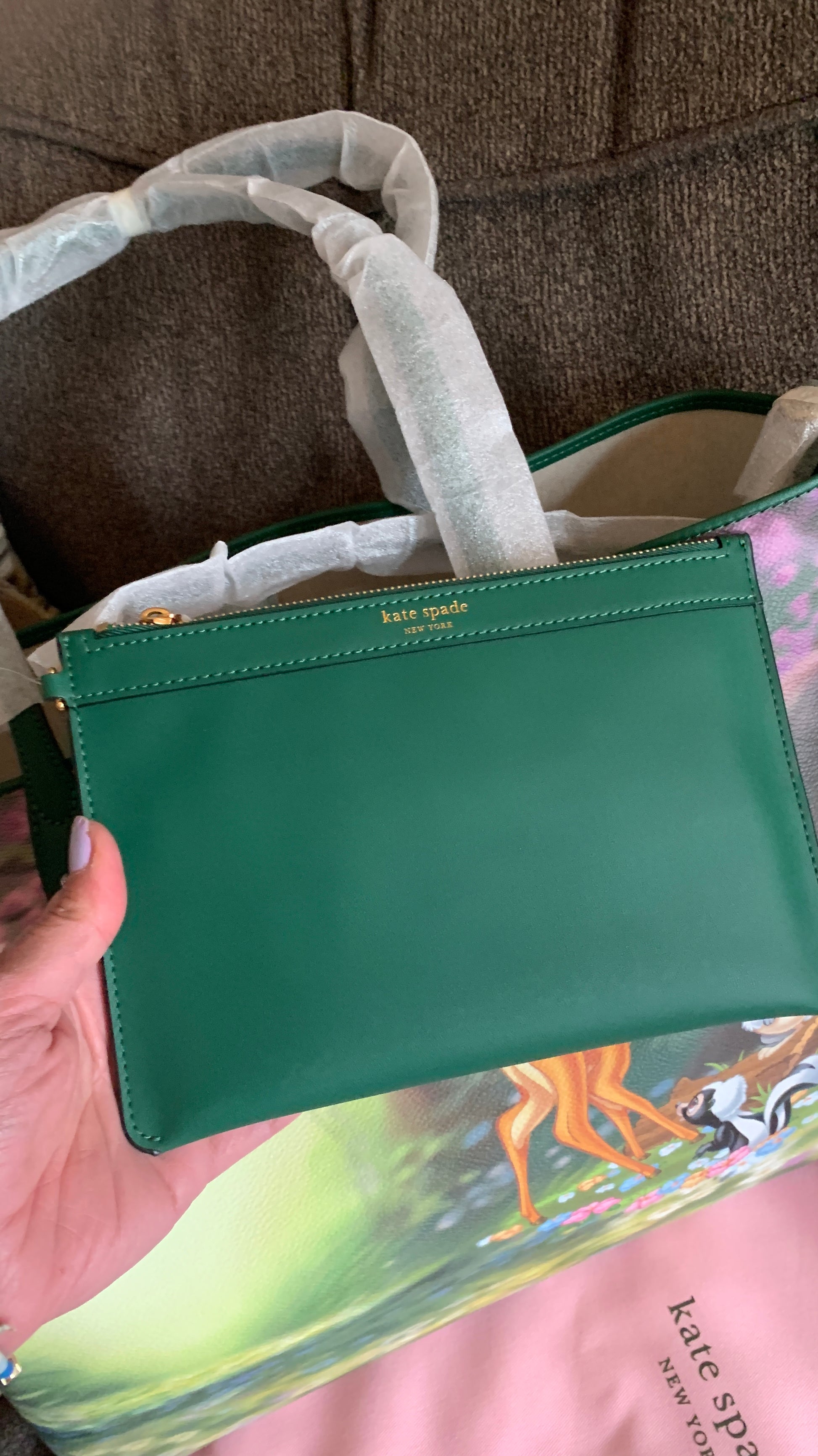 Authentic KATE SPADE Coated leather/smooth leather BAMBI tote/wristlet Ruby Luxury