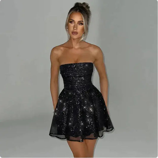 LuxeLace Back Bow Tube Dress - Ruby Luxury