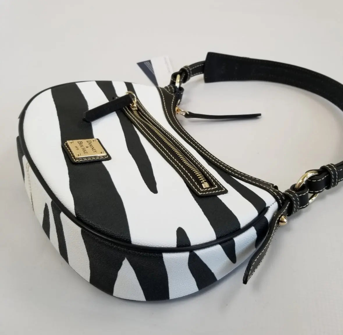 Authentic Dooney & Bourke leather Zebra Print zip top shoulder Bag Ruby Luxury