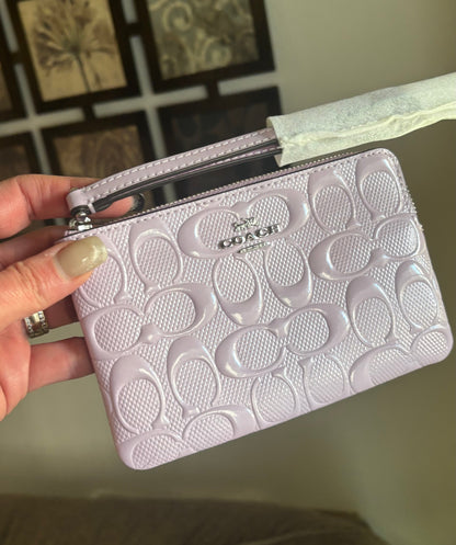 Coach Patent Signature Heart Charm Wristlet