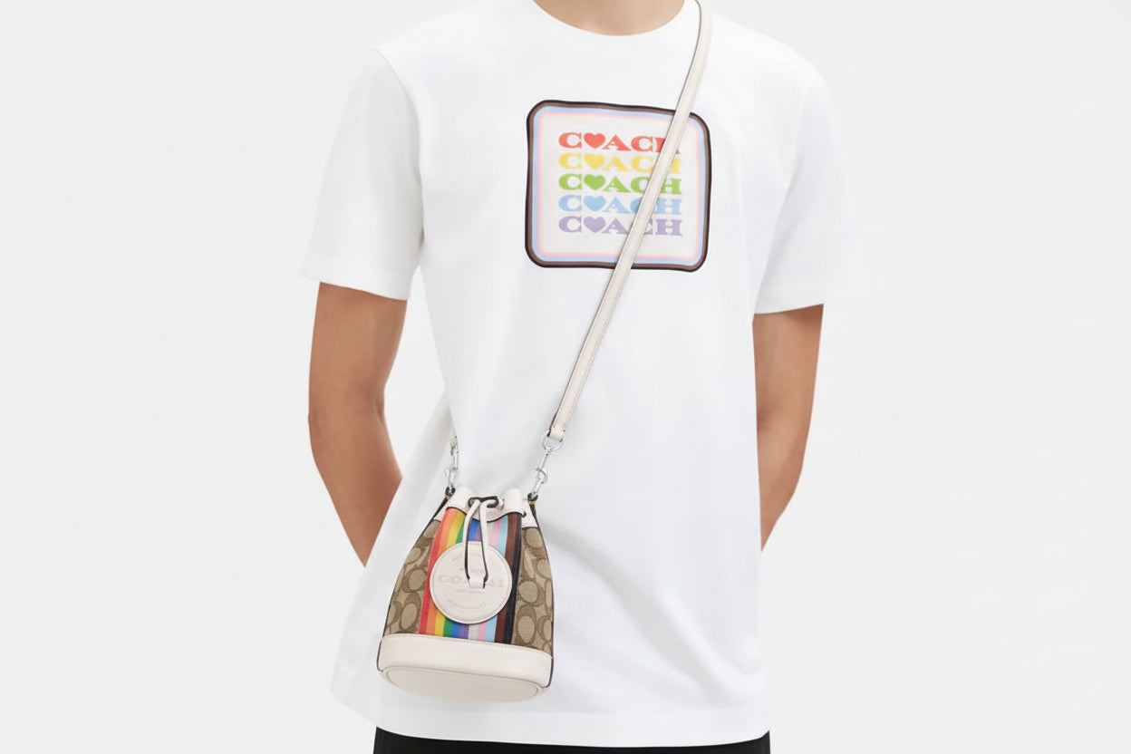 Authentic COACH Signature jacquard/refined leather rainbow logo drawstrings crossbody /satchel - Ruby Luxury