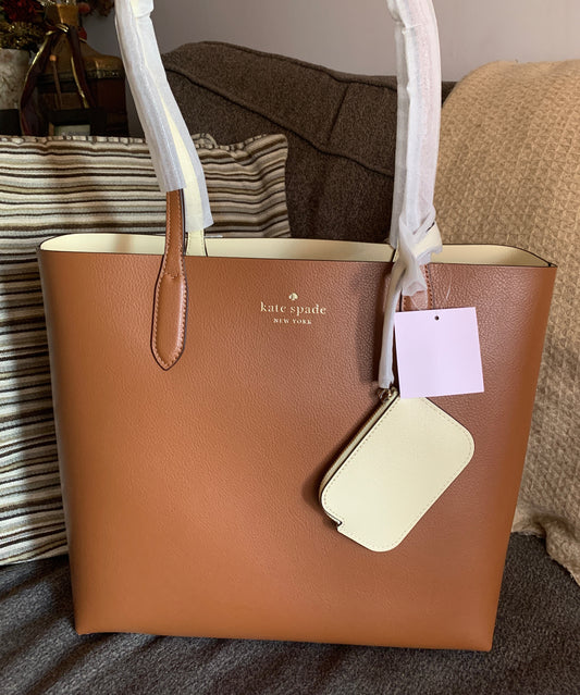 Authentic KATE SPADE Pebbled leather REVERSIBLE Open tote with zip coin Ruby Luxury