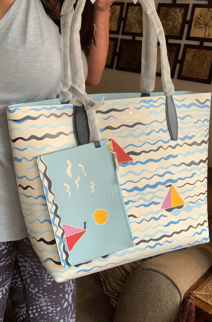 Kate Spade Reversible Sailboat Tote and Wristlet