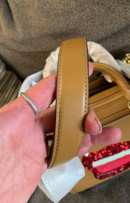 Authentic COACH 1941 glovetanned leather sequins lips 3 compartments satchel/shoulder/Crosby - Ruby Luxury
