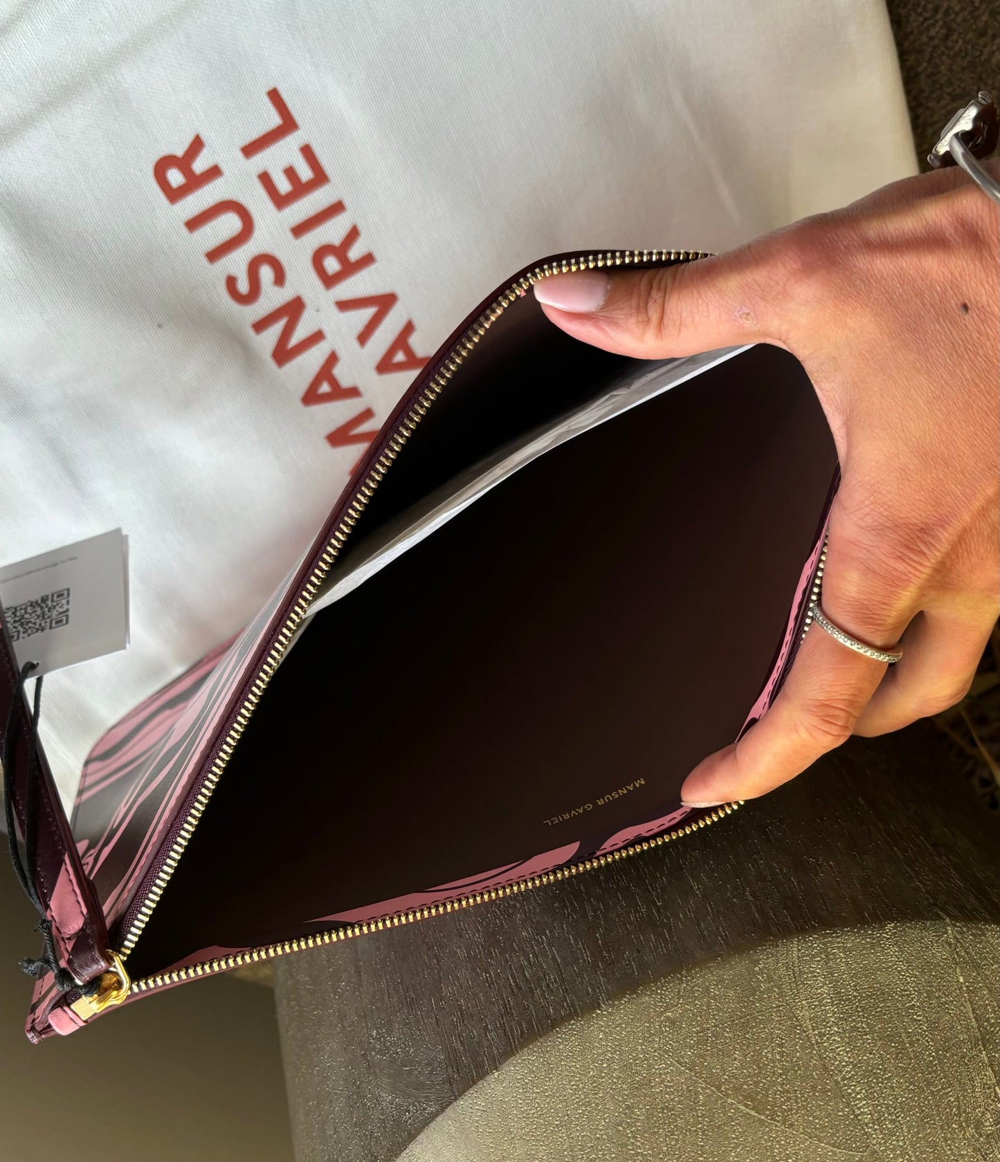 Authentic MANSUR GAVRIEL Large leather zip top wristlet/pouch Ruby Luxury