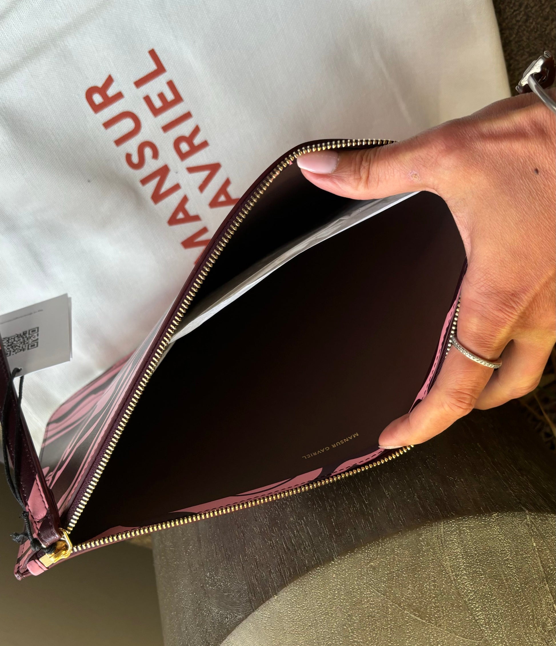 Authentic MANSUR GAVRIEL Large leather zip top wristlet/pouch Ruby Luxury