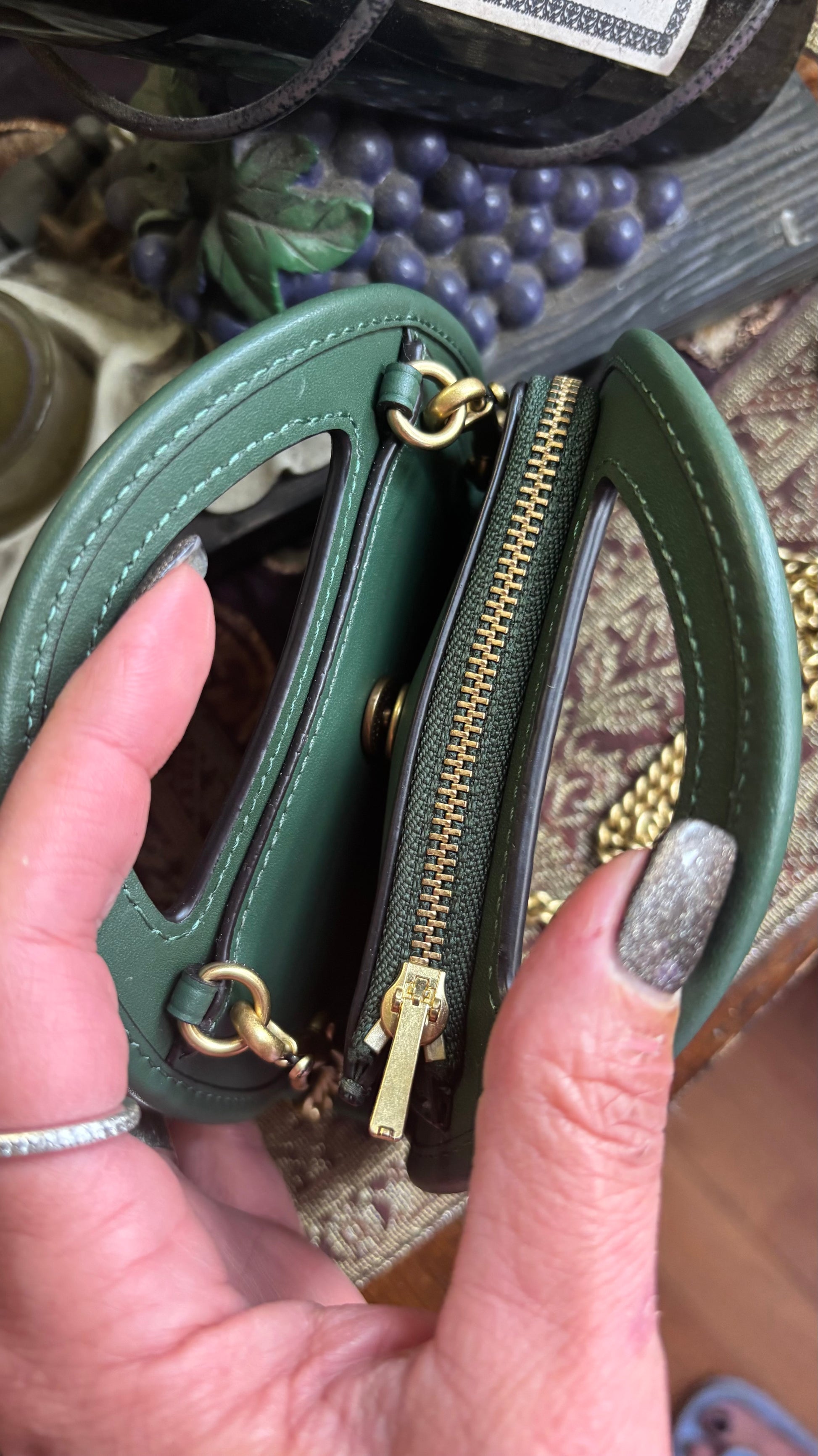 Authentic COACH 1941 Elegant Green Glovetanned leather Chain Shoulder Bag/Wallet/clutch Ruby Luxury