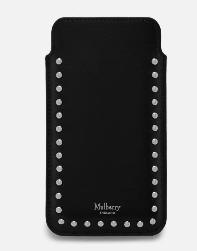 Authentic MULBERRY ENGLAND Calf leather/studs card/phone holder Ruby Luxury