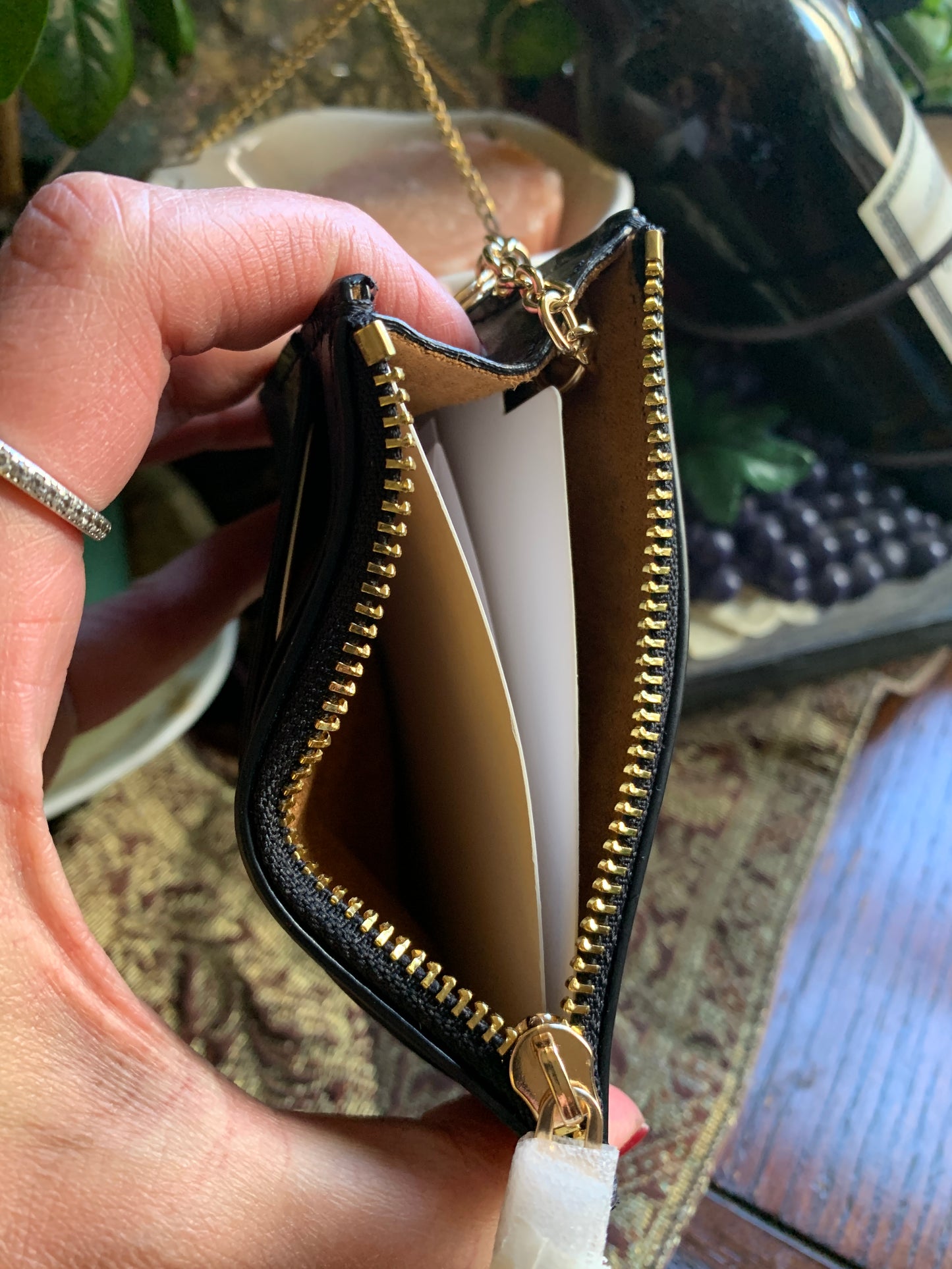 Authentic COACH Coated leather/smooth leather roses L.Edition zip top card holder/ID/Keychain Ruby Luxury