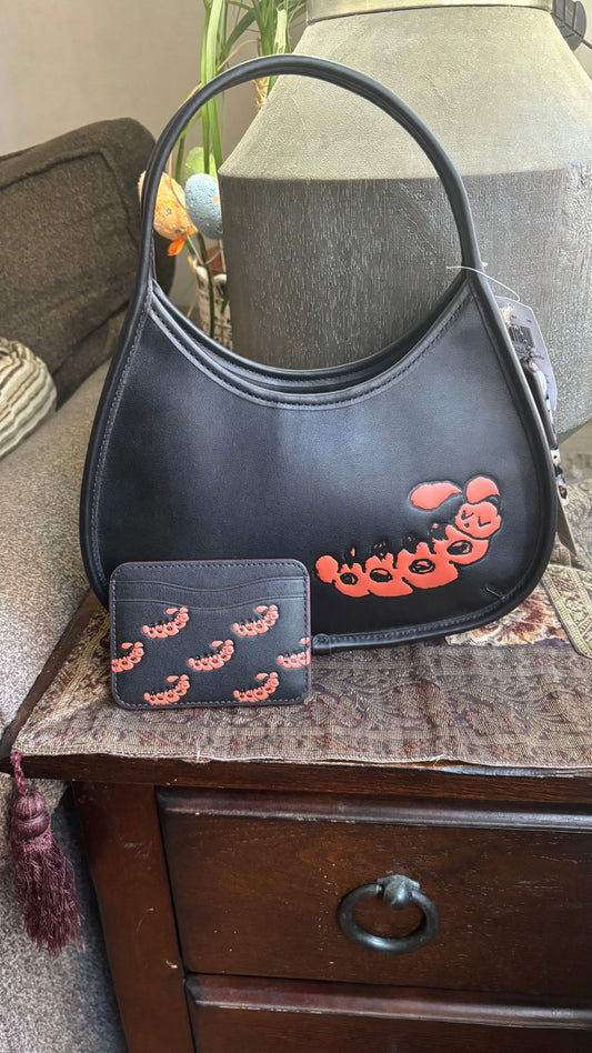 Authentic COACHTOPIA Leather Caterpillar shoulder magnetic closure hobo/card set Ruby Luxury