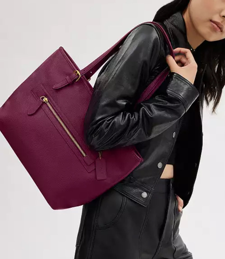 Authentic COACH 1941 pebbled leather zip top Tote Ruby Luxury