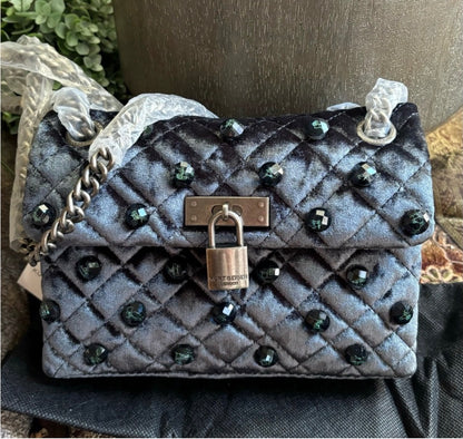 Authentic KURT GEIGER LONDON Velvet multi coloured crystals magnetic closure convertible Crosby/Shoulder bag Ruby Luxury