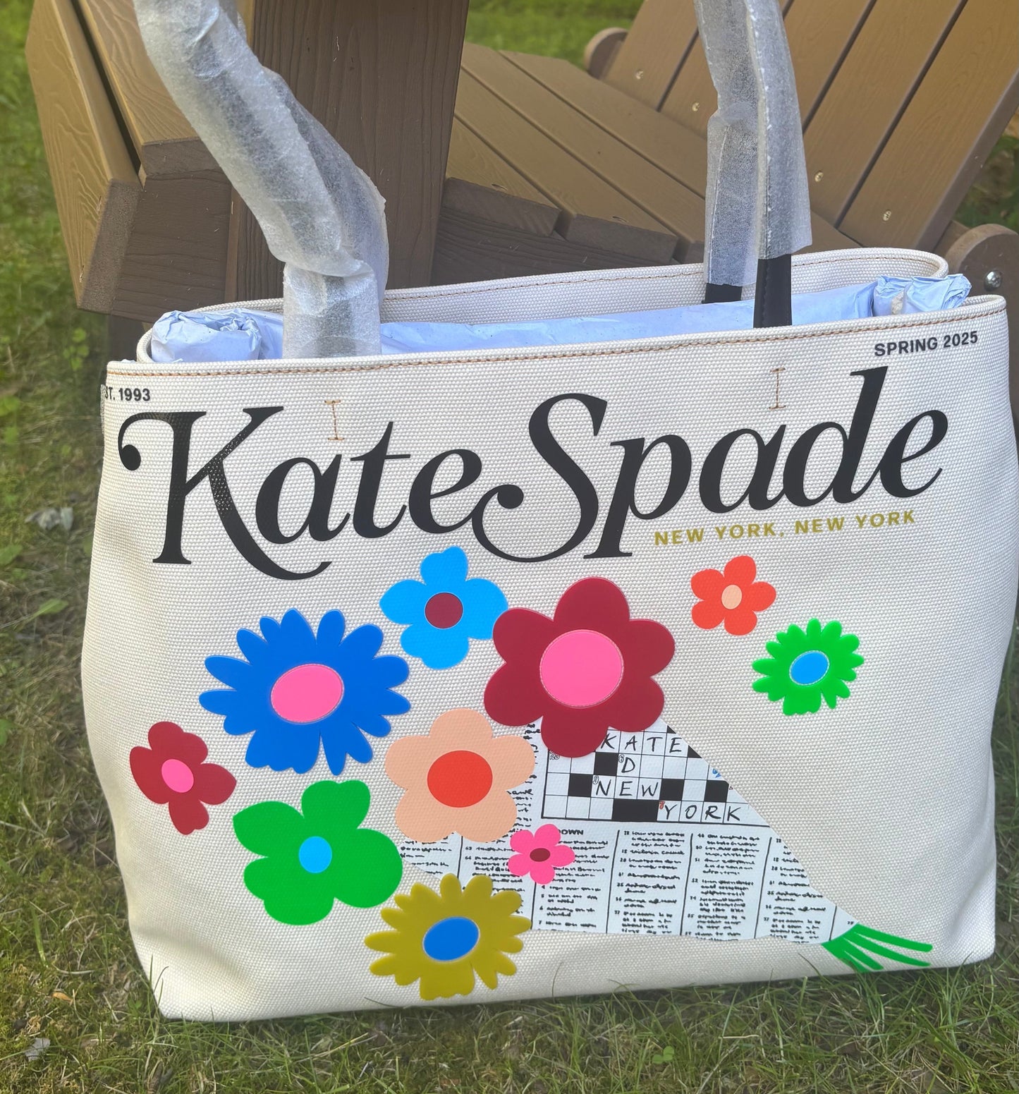 Authentic Kate Spade thick canvas/leather floral snap sides Large Tote Ruby Luxury