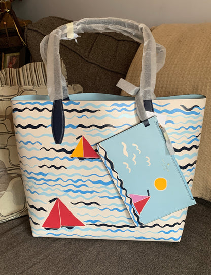 Kate Spade Reversible Sailboat Tote and Wristlet