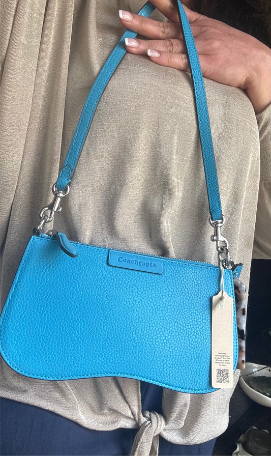 Authentic CoachTopia blue Leather zip curved Shoulder Bag Ruby Luxury
