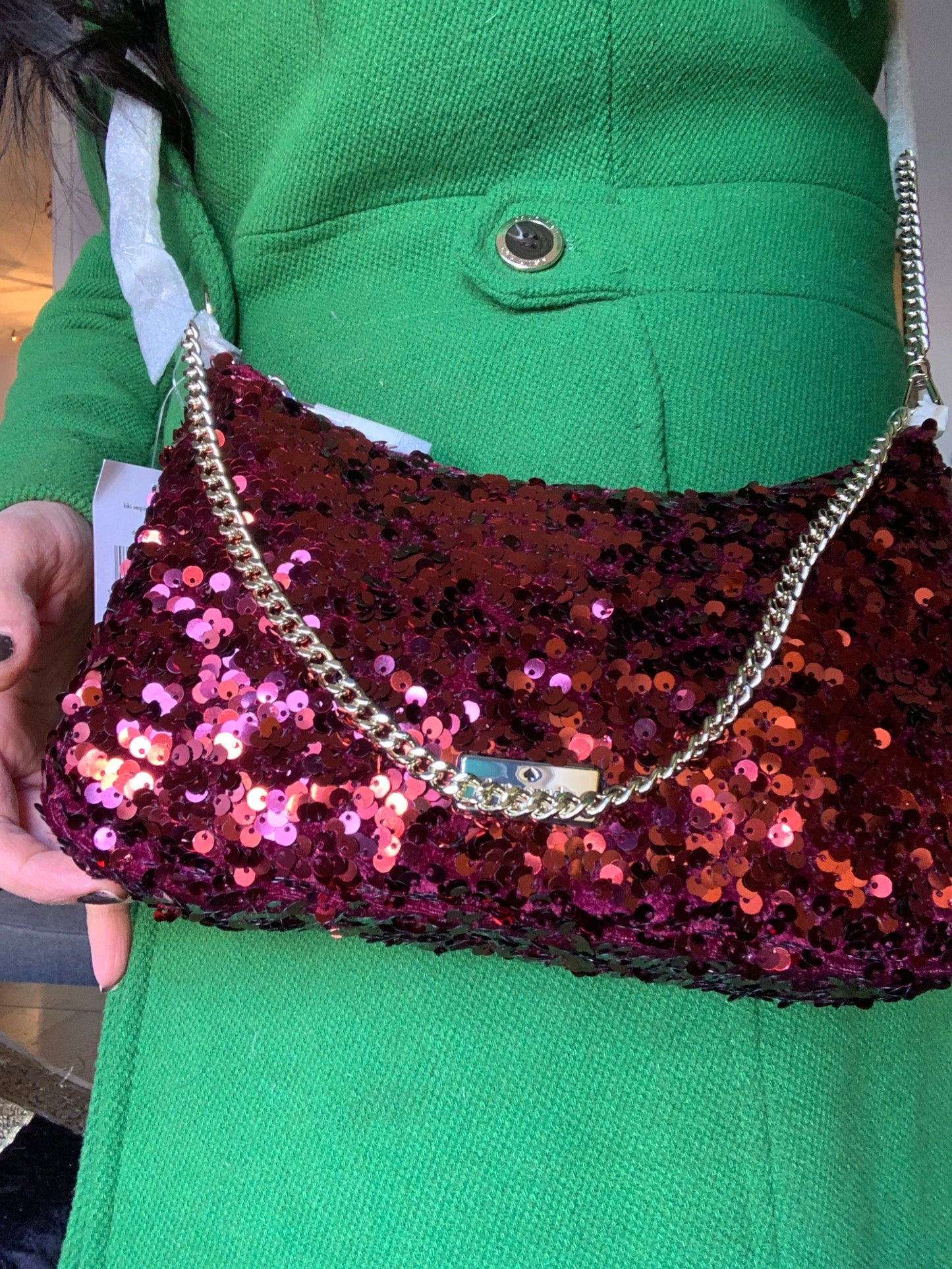 Authentic KATE SPADE Sequins top zip Clutch/shoulder/Crossbody Ruby Luxury