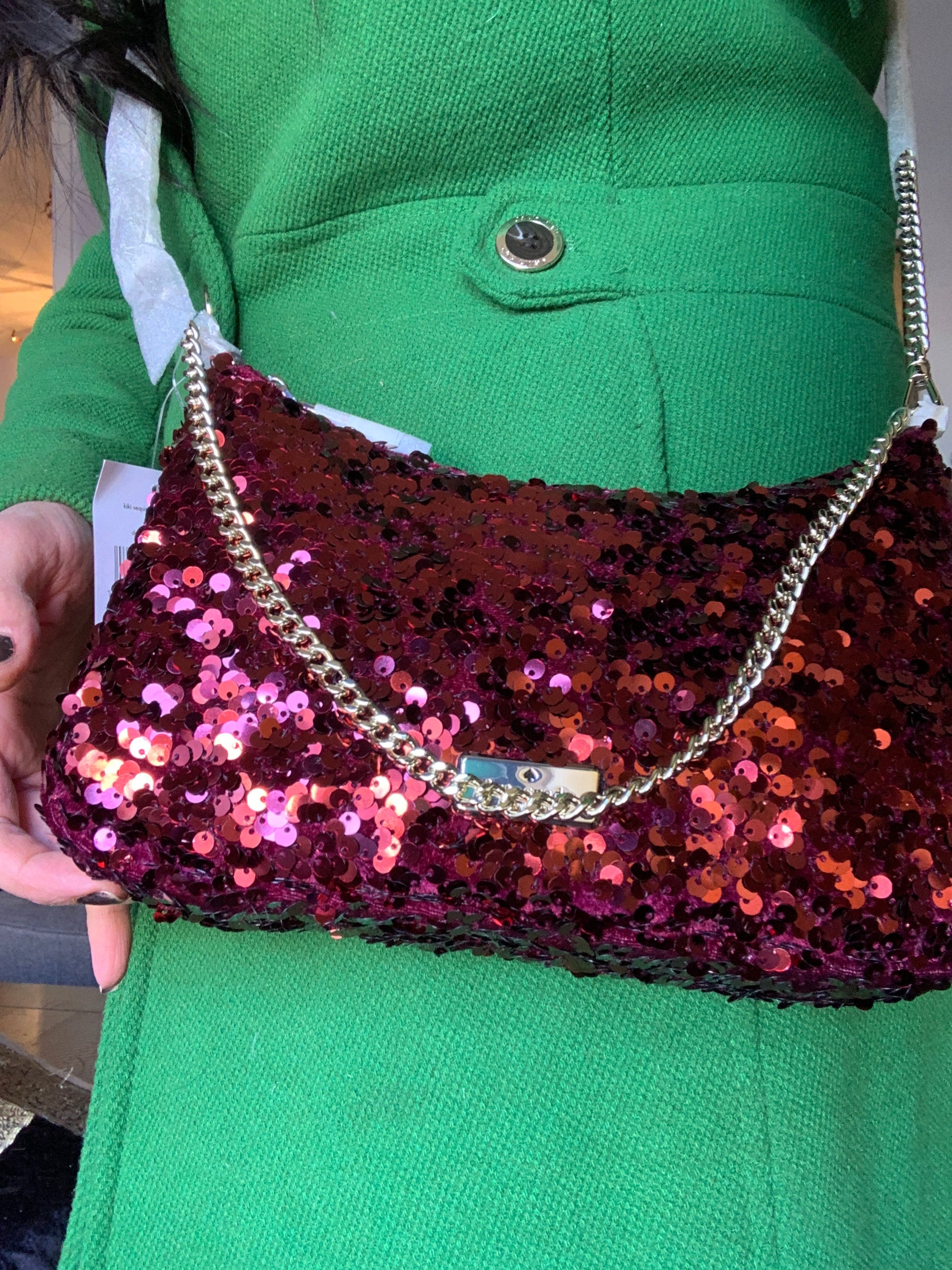 Authentic KATE SPADE Sequins top zip Clutch/shoulder/Crossbody Ruby Luxury