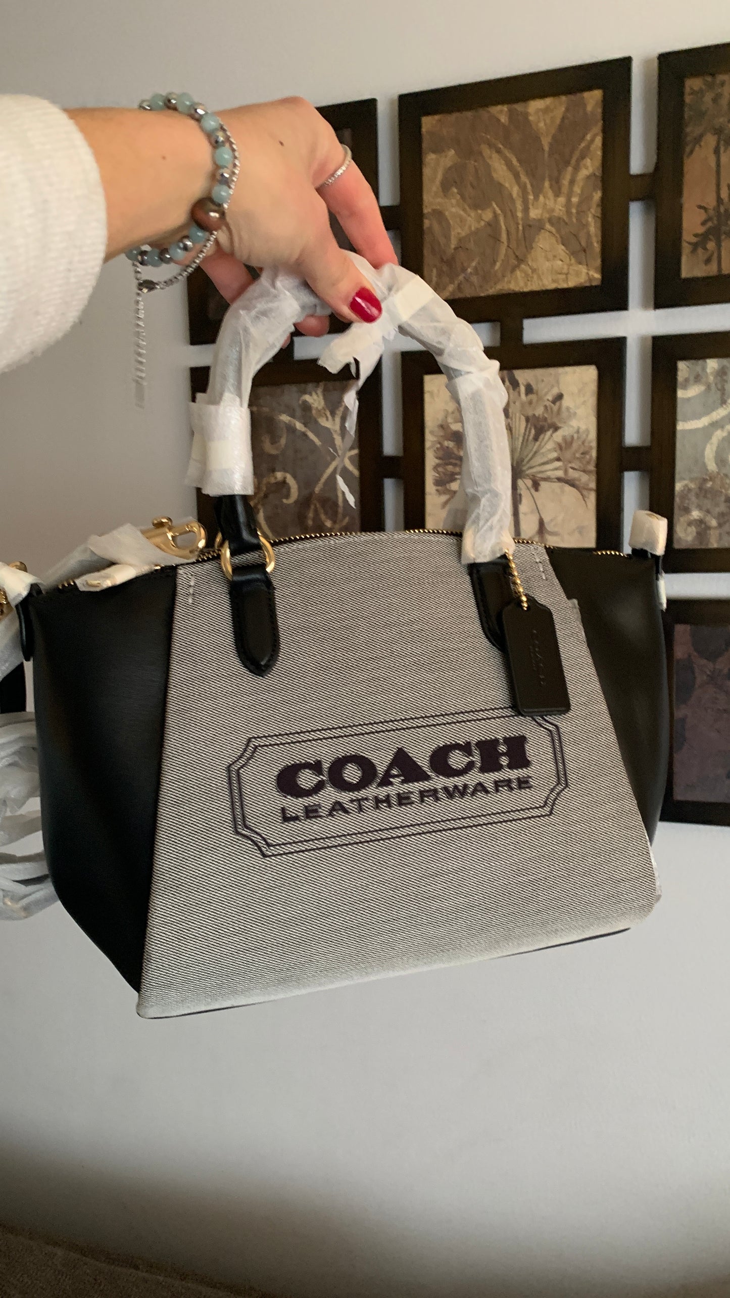 Authentic COACH 1941 jacquard/calf leather logo zip top satchel/Crossbody Ruby Luxury