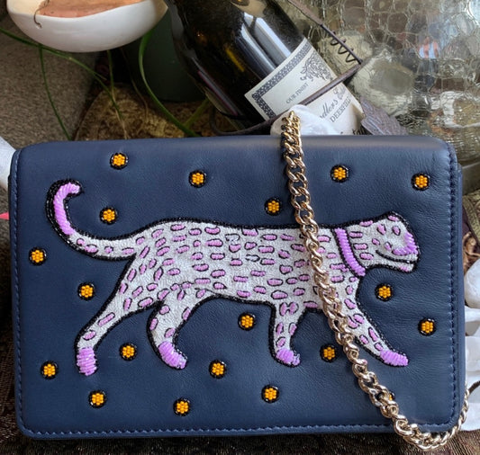 Authentic Kate spade Italian leather Cheetah embellished flap snap chain Crosby Ruby Luxury