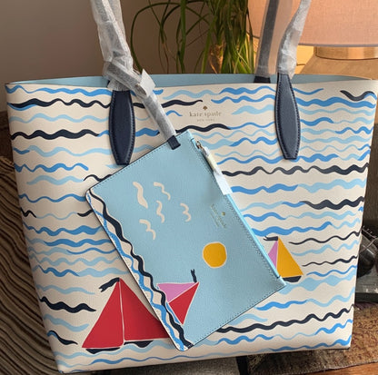 Kate Spade Reversible Sailboat Tote and Wristlet