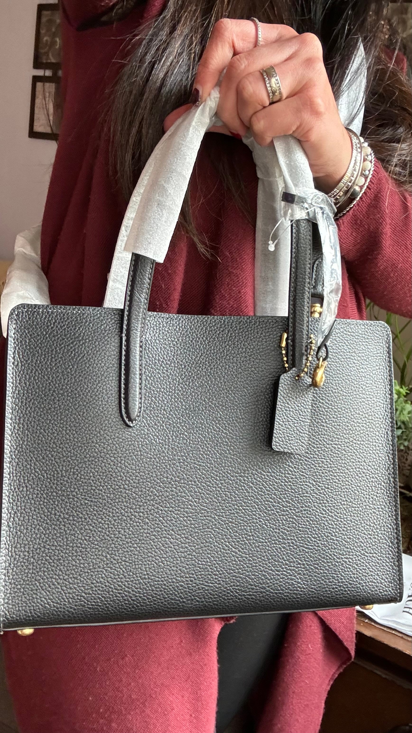 Authentic COACH 1941 pebbled leather 3 compartments 2way zip Satchel/Crosby Ruby Luxury