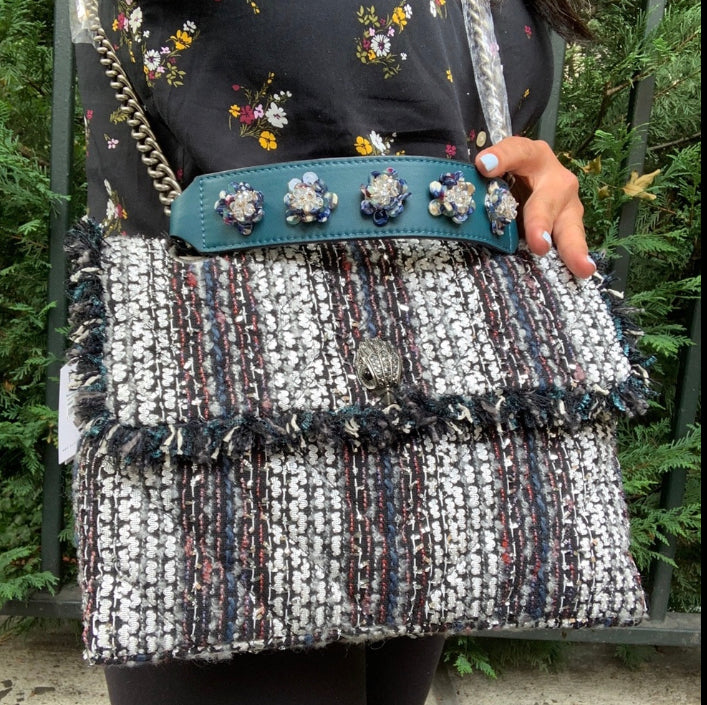 Authentic KURT GEIGER LONDON TWEED/leather chain shoulder/Crosby Ruby Luxury