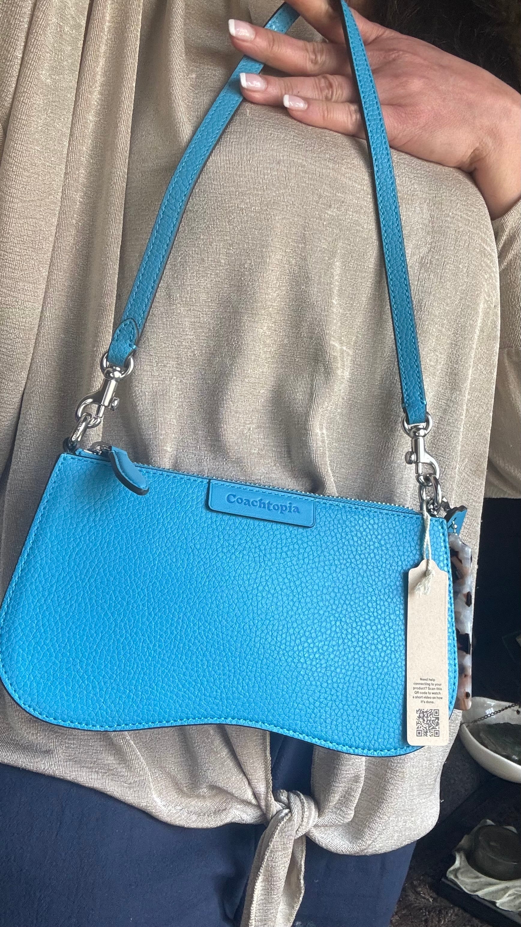 Authentic CoachTopia blue Leather zip curved Shoulder Bag Ruby Luxury
