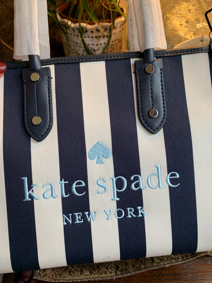 Kate Spade Striped Canvas and Leather Satchel