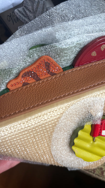 Authentic Kate Spade Sandwich embellished Leather/crystal satin zip Crossbody Ruby Luxury