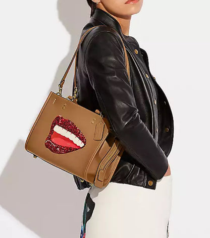 Authentic COACH 1941 glovetanned leather sequins lips 3 compartments satchel/shoulder/Crosby - Ruby Luxury