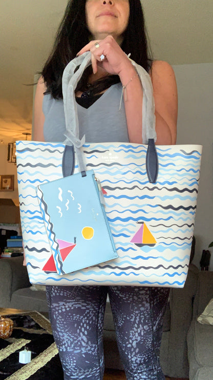 Kate Spade Reversible Sailboat Tote and Wristlet