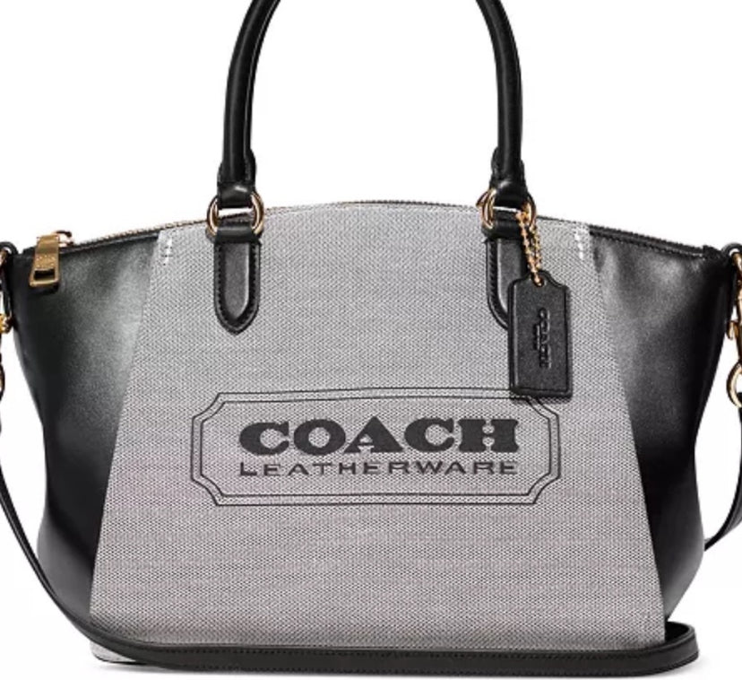 Authentic COACH 1941 jacquard/calf leather logo zip top satchel/Crossbody Ruby Luxury