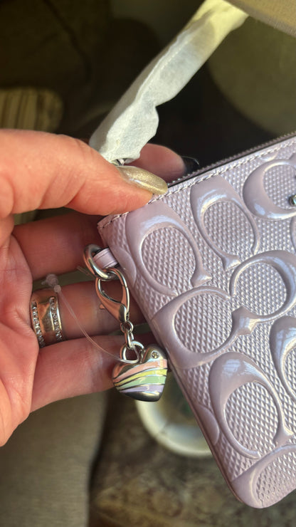 Coach Patent Signature Heart Charm Wristlet