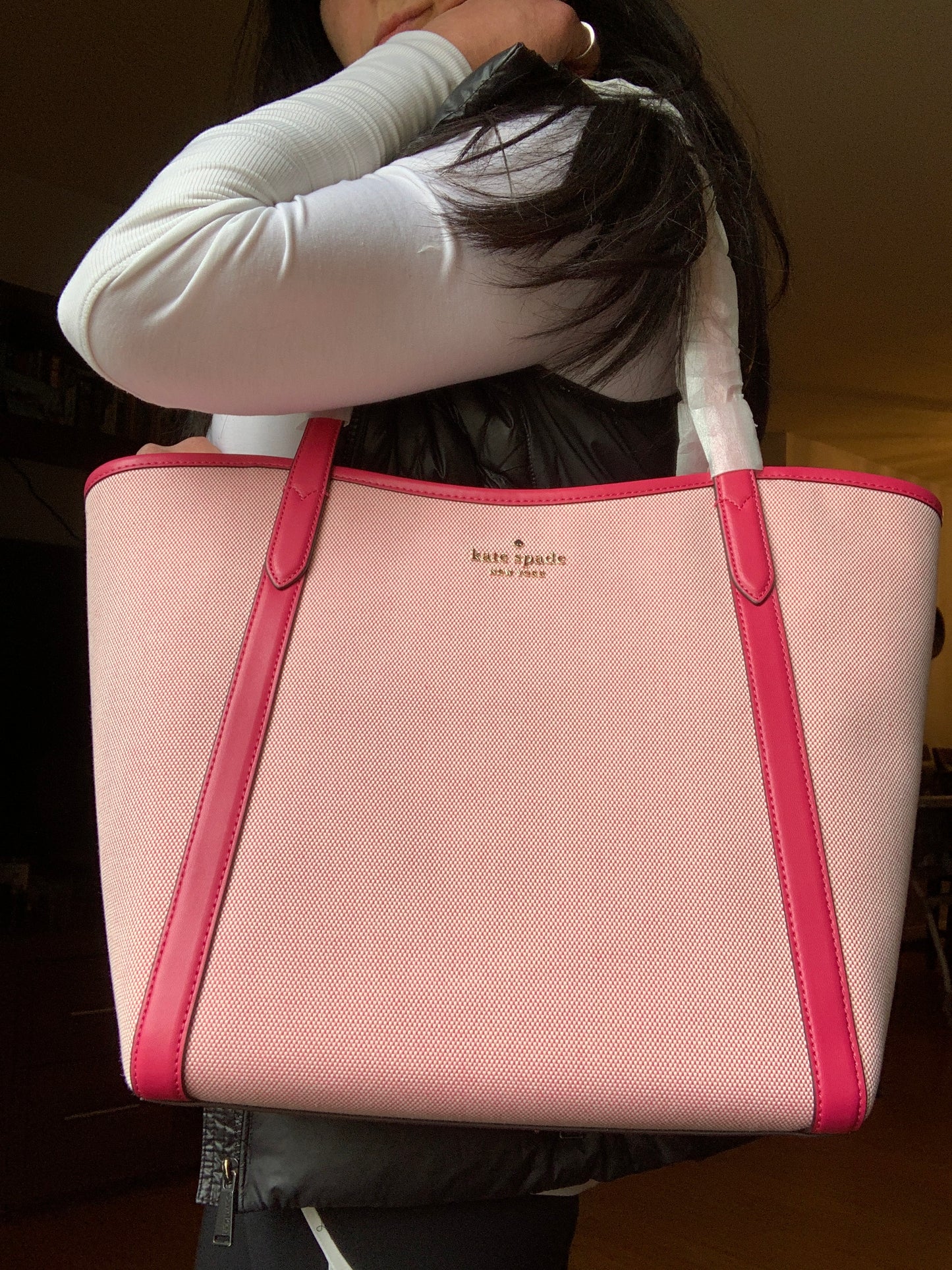 Authentic KATE SPADE Leather/canvas zip tote Ruby Luxury