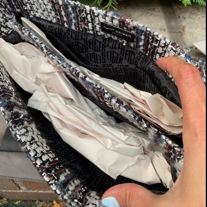 Authentic KURT GEIGER LONDON TWEED/leather chain shoulder/Crosby Ruby Luxury