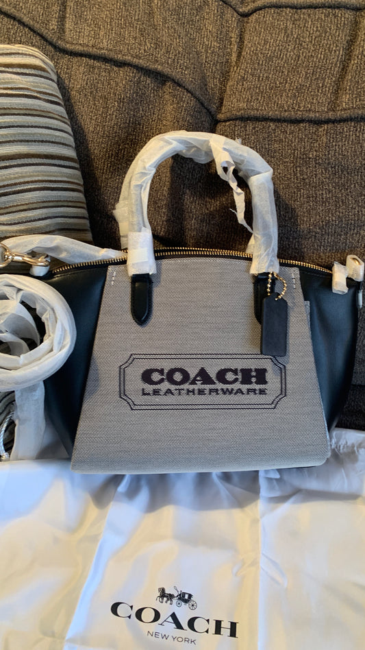 Authentic COACH 1941 jacquard/calf leather logo zip top satchel/Crossbody Ruby Luxury
