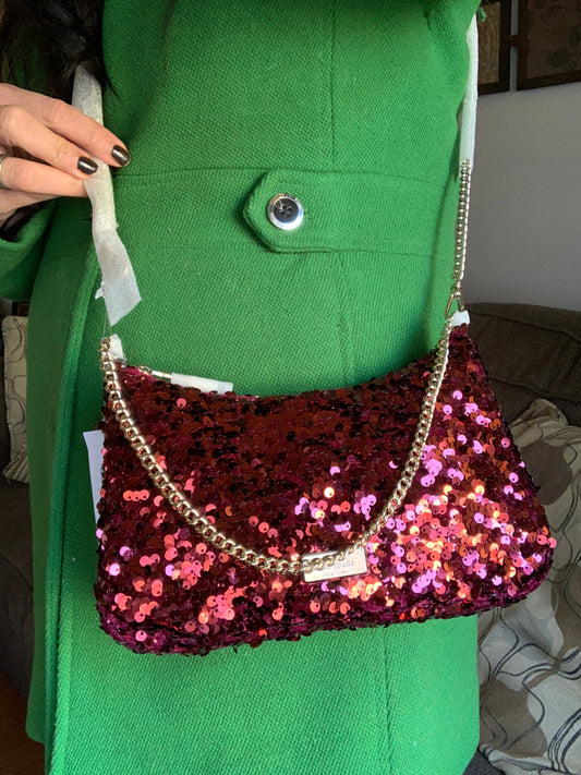 Authentic KATE SPADE Sequins top zip Clutch/shoulder/Crossbody Ruby Luxury