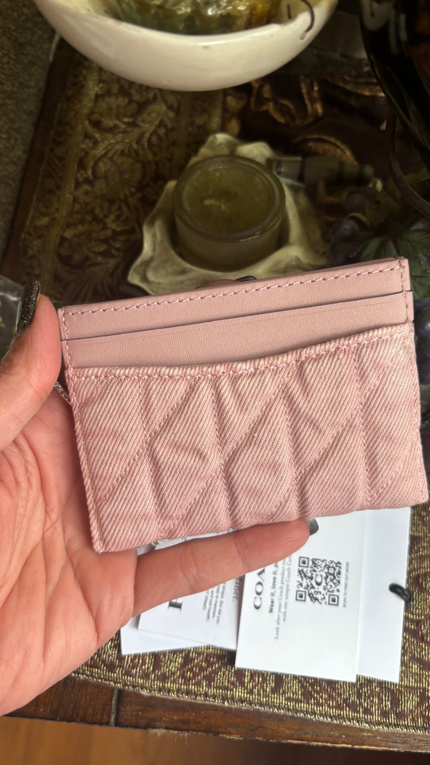 Authentic Coach 1941 Pink Quilted Nappa Leather/Denim Card Case Ruby Luxury