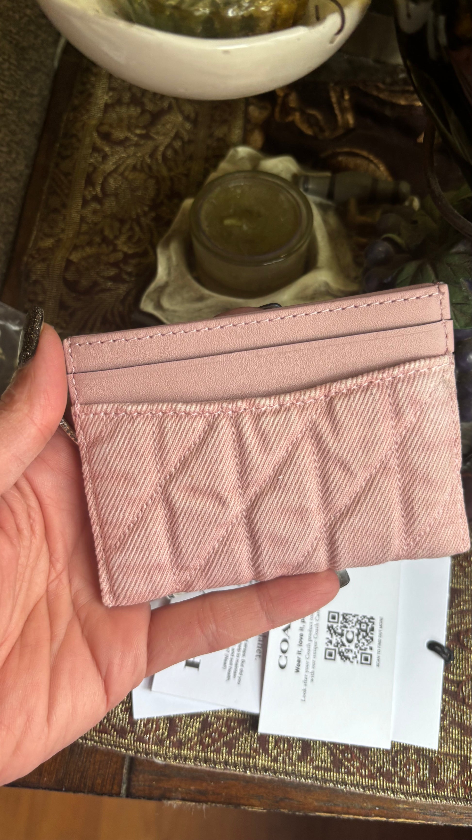 Authentic Coach 1941 Pink Quilted Nappa Leather/Denim Card Case Ruby Luxury
